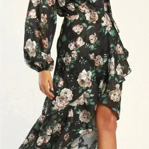 Lulus Feeling Cherished black Floral Ruffled Wrap Tiered Maxi Dress - Picture 2 of 15